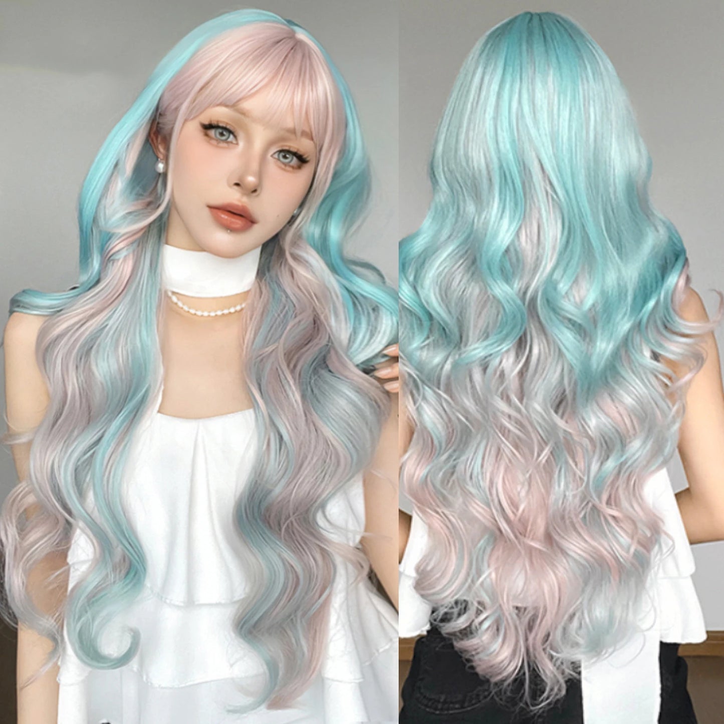 Long Wavy Synthetic Wigs for Women Ombre Brown Blonde Curly Wigs With Bangs Daily Cosplay Party Fake Hair Heat Resistant