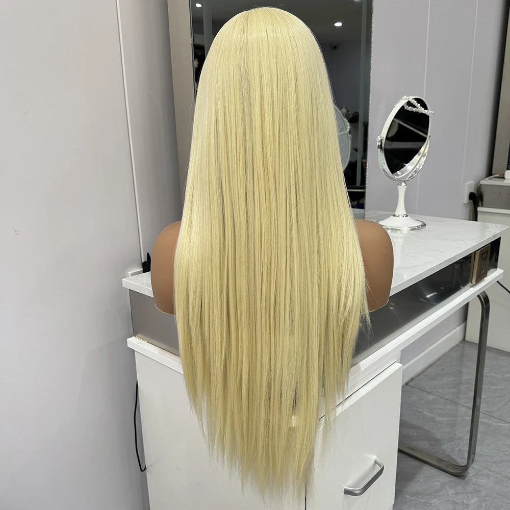 Synthetic Blonde Wig Lace Front Wigs for Women Long Silky Straight Hair Glueless Natural Hairline Heat Resistant Fiber Cosplay