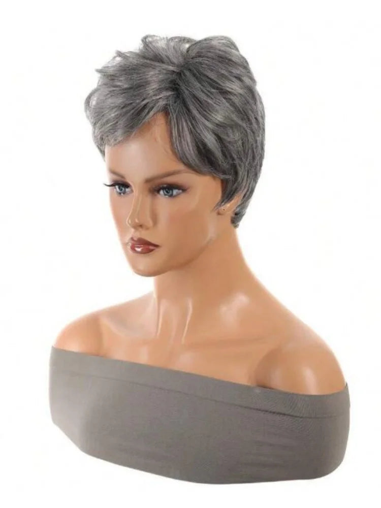 Women Over 60 Short Hair Short Gray Wigs Women Gray Pixie Cut Wigs Daily Wear Hair Coversinverted Craft Wigs Synthetic Short