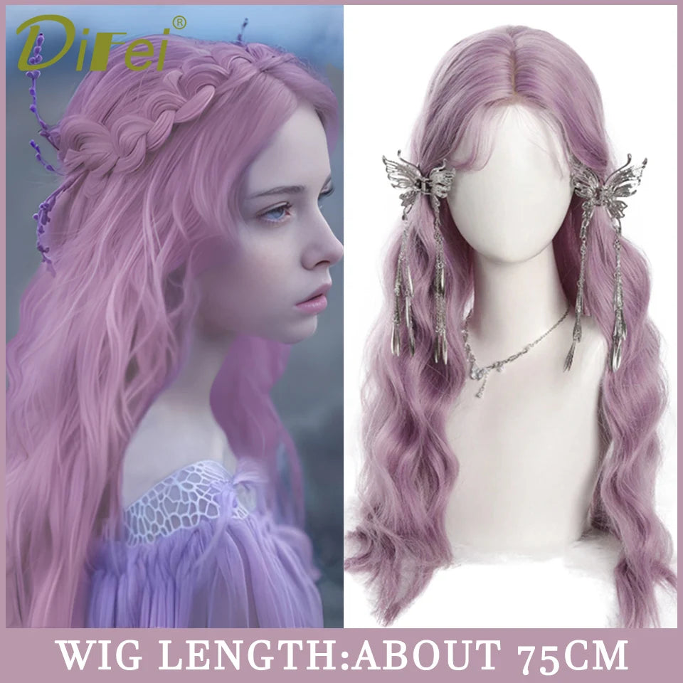 120cm Long Wavy Hair Synthetic Wigs Female Red Brown Coaplay Lolita Wig With Bangs Natural Hair Wigs Women Heat Fesistant  Fiber