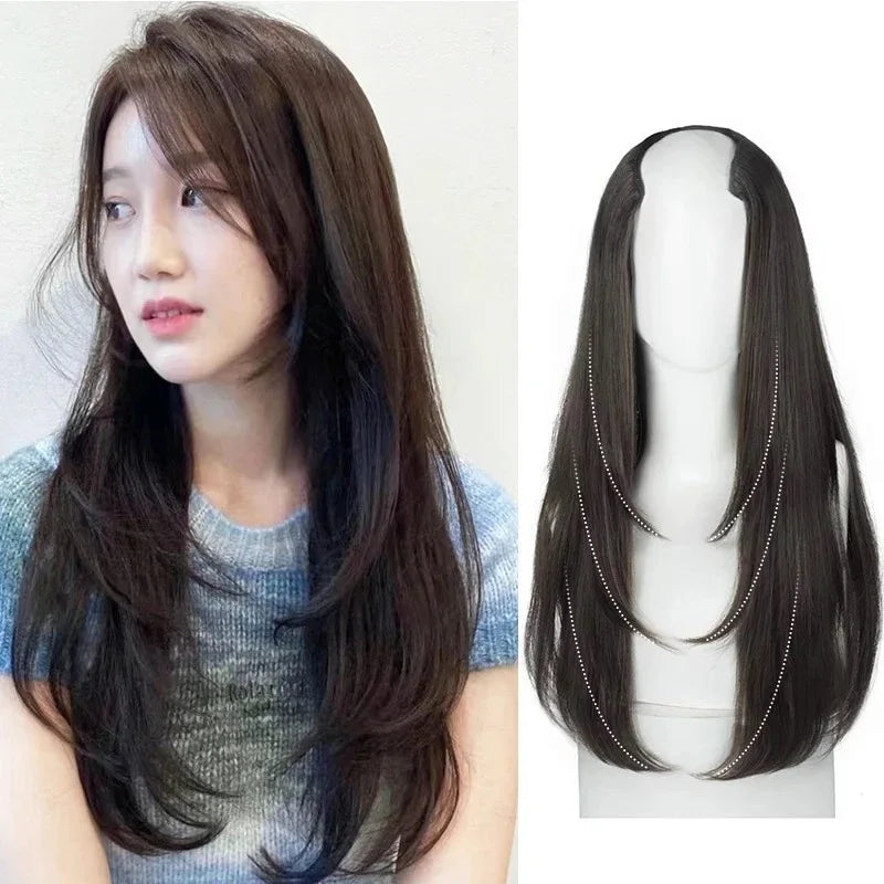 22Inch Women's  Synthetic Long Hair Styling Long Hair Synthetic Wigs Layered Hair Extensions Top of the Head Increase Hair