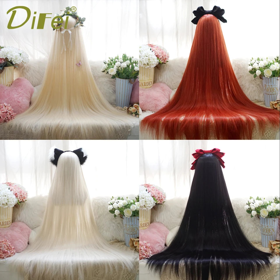 120cm Long Wavy Hair Synthetic Wigs Female Red Brown Coaplay Lolita Wig With Bangs Natural Hair Wigs Women Heat Fesistant  Fiber