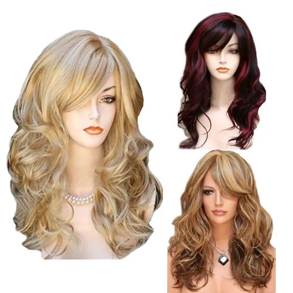 Ladies Blonde Long Curly Wigs Women Natural Wavy Synthetic Hair Cosplay Full Wig Fashion Party Supplies