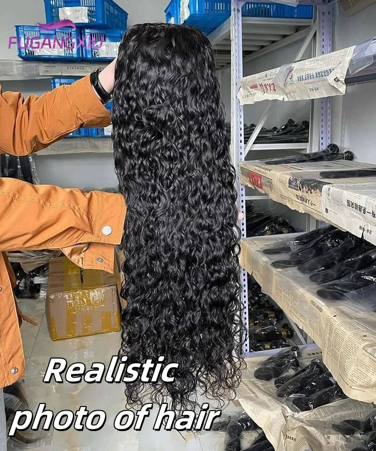 Long Water Wave Wigs For Black Women Malaysian Curly Human Hair Wigs With Bangs Full Machine Made Wigs Cheap Remy Human Hair Wig