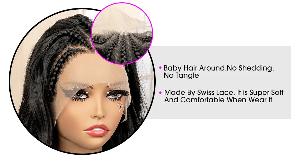 26 Inches Long Wavy Curly with Braids Synthetic Hair 13x4 Lace Front Wigs for Women Natural Color Wig for Daily Party Use