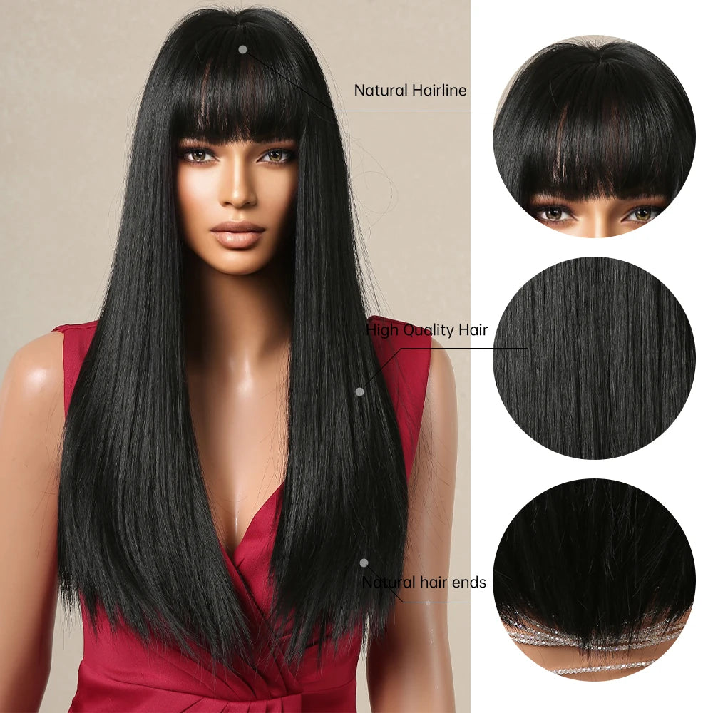 Black Hair Long Straight Wigs for Women Natural Hair Synthetic Wigs Daily Cosplay Heat Resistant