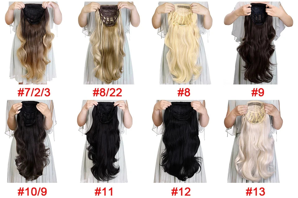 24 Inch Synthetic Long Wavy Head Tied  3/4 Half Wigs for Women With Clips In, Hair Extension Blonde Wigs