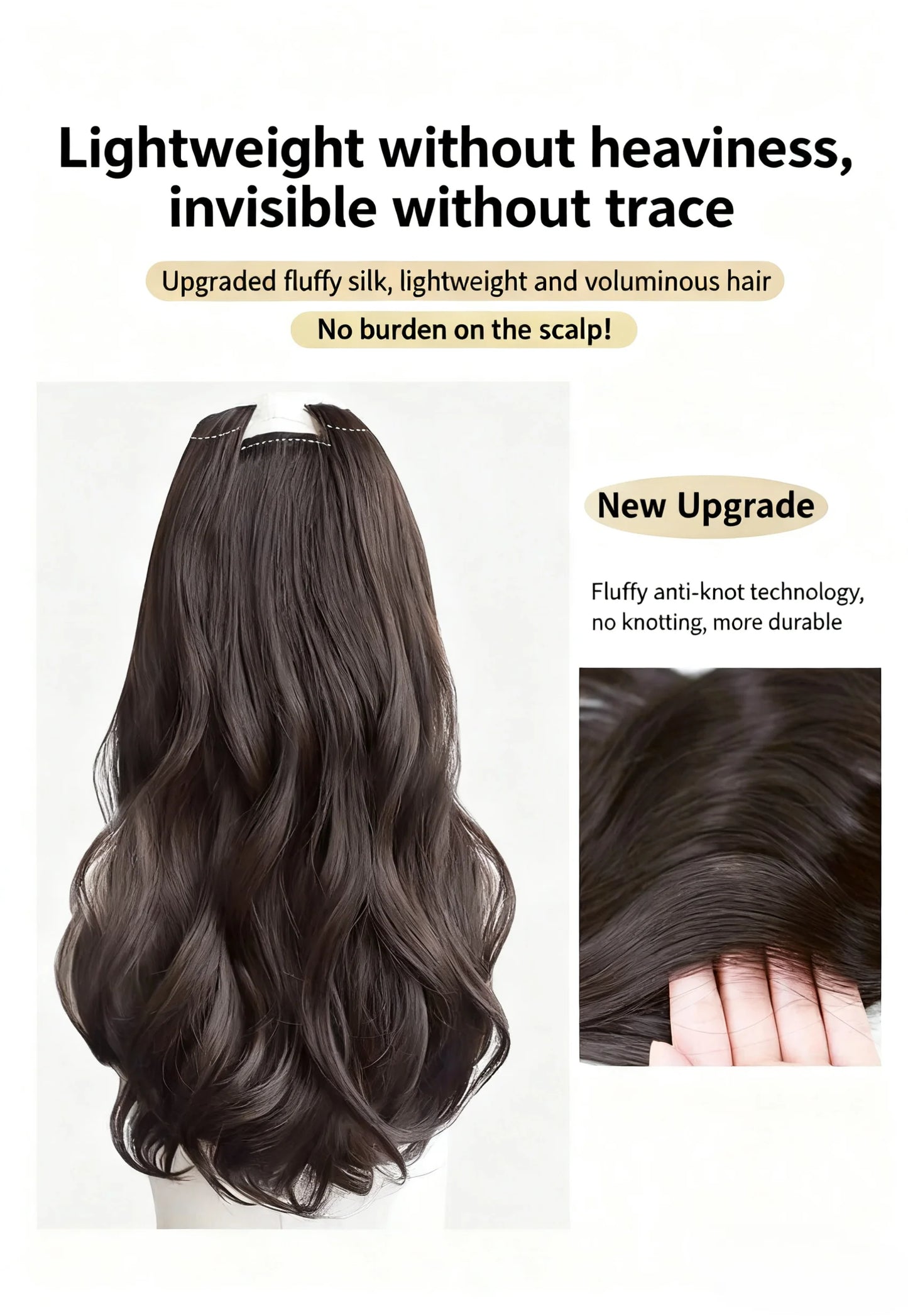 Women's wig, long curly hair, seamless invisible hair, big waves, synthetic wig, wavy hair, hairpiece with clips.