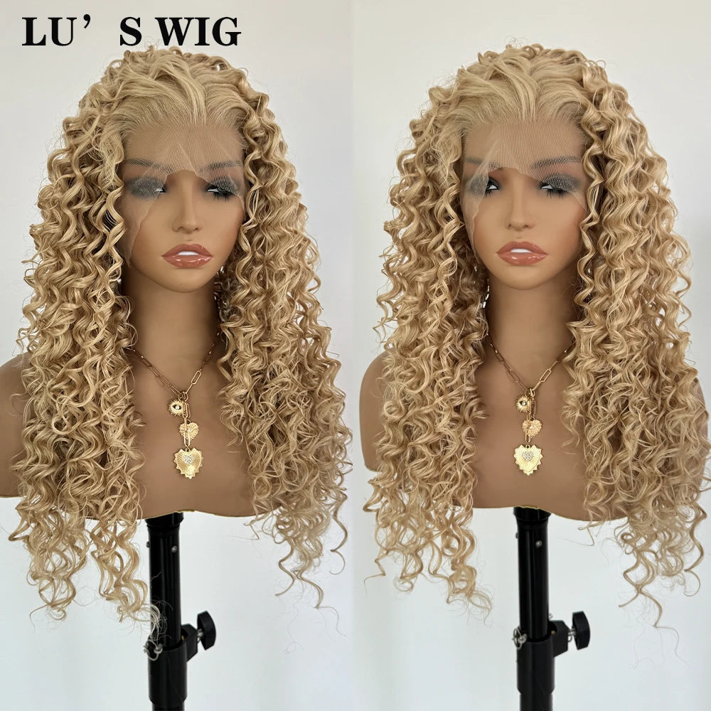 Blonde Curly Wig Long Synthetic Lace Front Wigs for Women Deep Curly Wig Blonde Wig Natural Hairline Cosplay Glueless Lace Hair