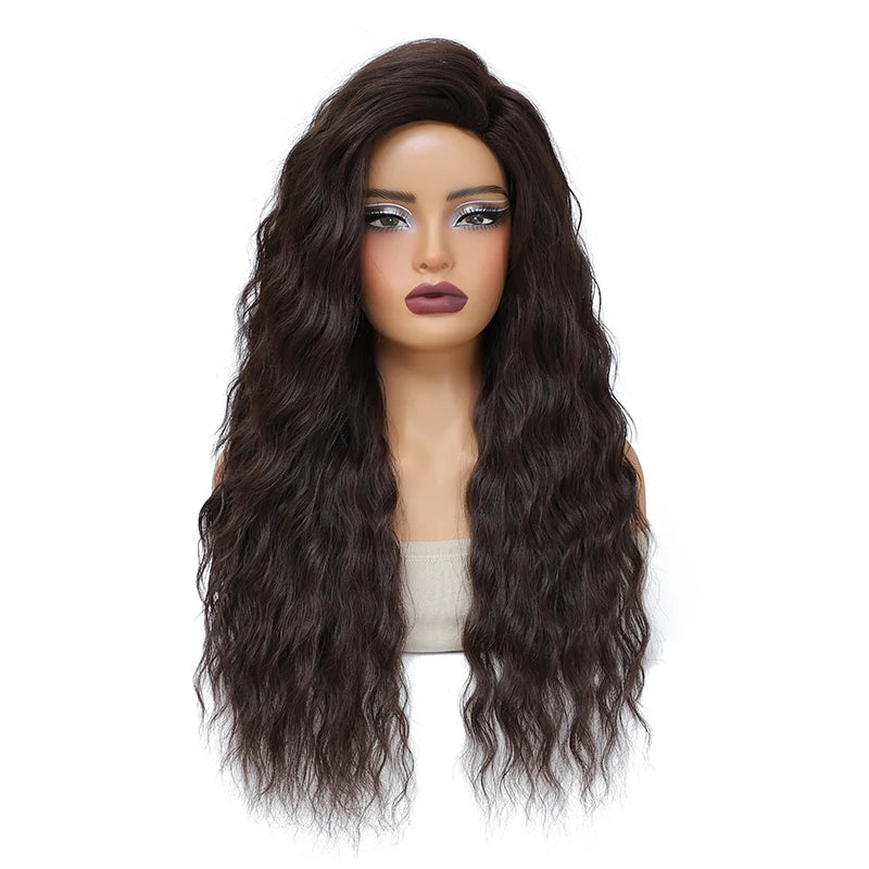 Long Curly Hair Wigs for Women 28 Inch Black Water Wave Free Part Wig Synthetic Heat Resistant Fiber Wave Wig Cosplay Daily Use