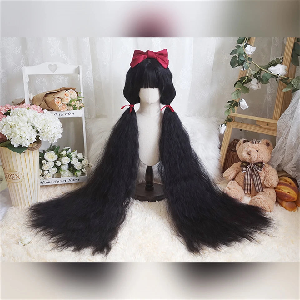 110cm Long Wavy Hair Synthetic Wigs Female Red Brown Coaplay Lolita Wig With Bangs Natural Hair Wigs Women Heat Fesistant Fiber