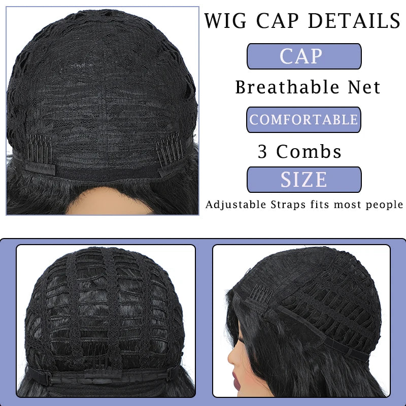 Long Curly Hair Wigs for Women 28 Inch Black Water Wave Free Part Wig Synthetic Heat Resistant Fiber Wave Wig Cosplay Daily Use