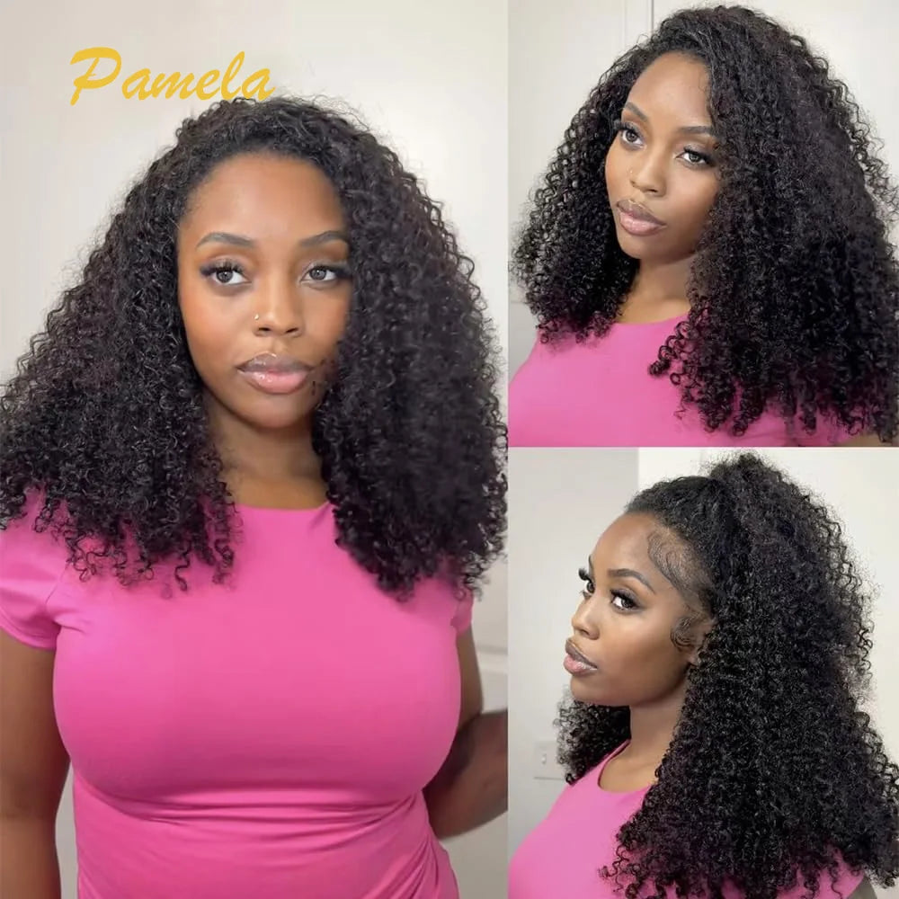 Half Wig Human Hair 250% Density Curly Deep Wave Wig for Women Glueless Wear And Go Wigs Beginner Friendly With Drawstring