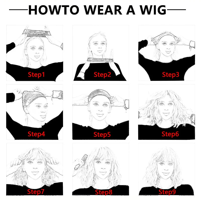 Wigs for women long straight hair heat-resistant synthetic fiber 25 inches black and red abalone head with bangs full wig