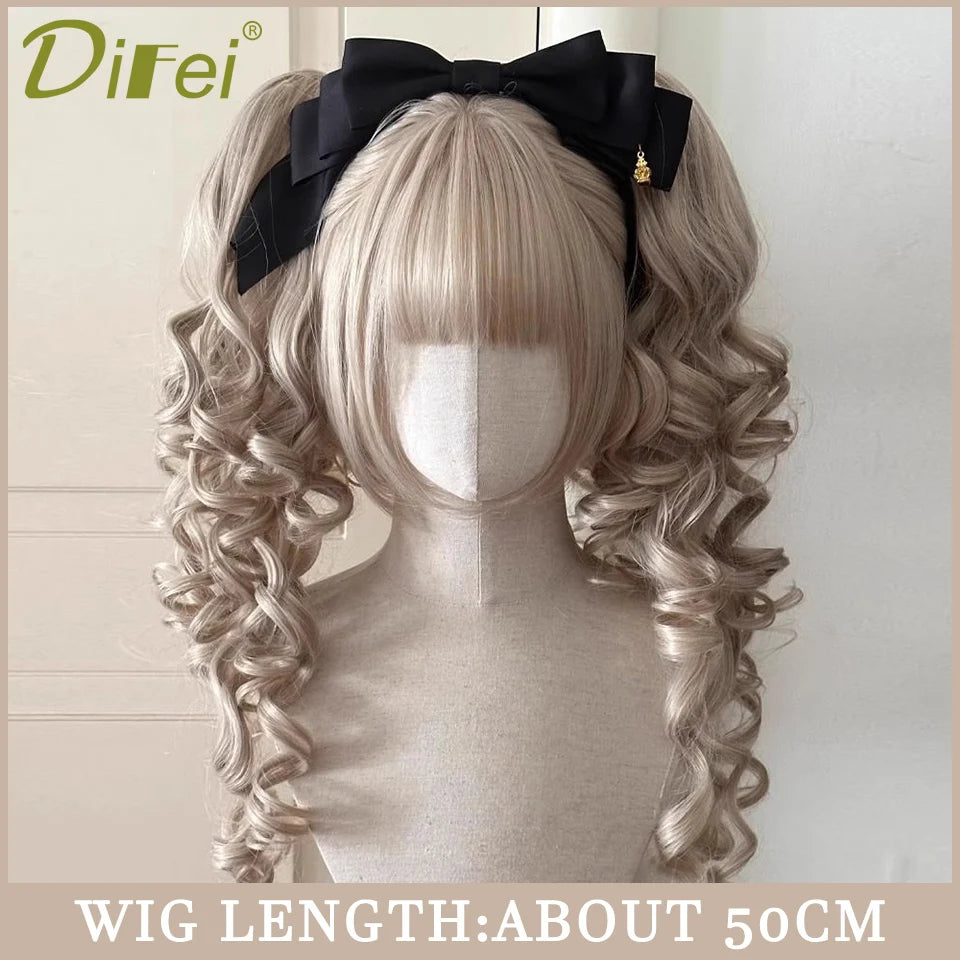 120cm Long Wavy Hair Synthetic Wigs Female Red Brown Coaplay Lolita Wig With Bangs Natural Hair Wigs Women Heat Fesistant  Fiber