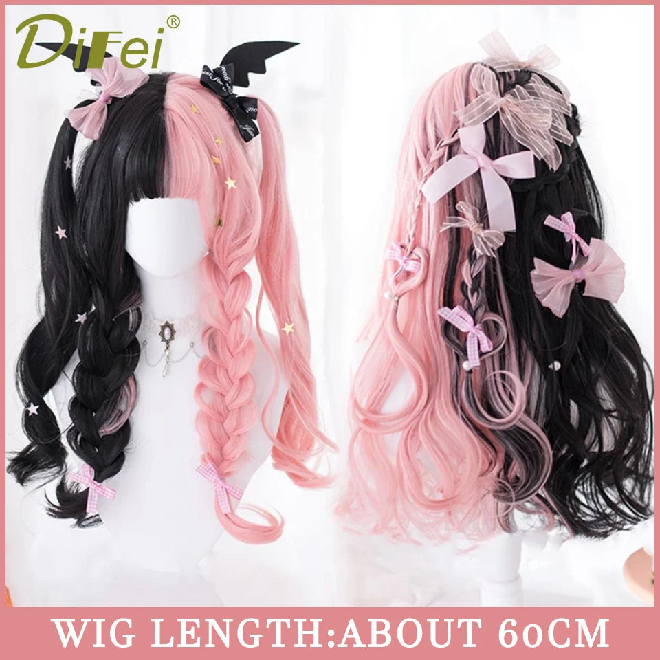 120cm Long Wavy Hair Synthetic Wigs Female Red Brown Coaplay Lolita Wig With Bangs Natural Hair Wigs Women Heat Fesistant  Fiber