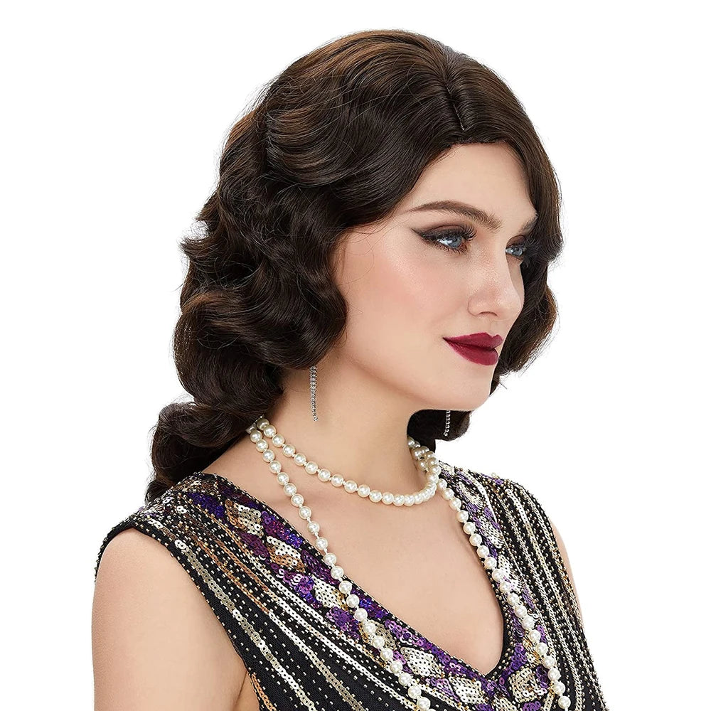 Synthetic Hair 1920s Wig Finger Wave The Great Gatsby Curly Long Wig Vintage Wigs for Women Lady  Heat Resistant Costume Wigs