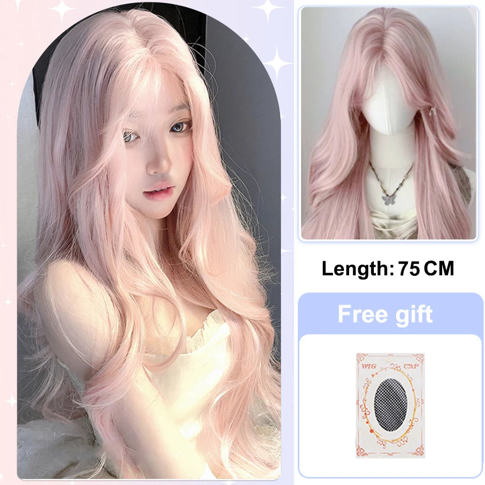 BEAUTYENTER Long Wavy Blonde Synthetic Wigs with Bangs for Women Natural Wave Cosplay Party Daily Use Hair Wigs Heat Resistant