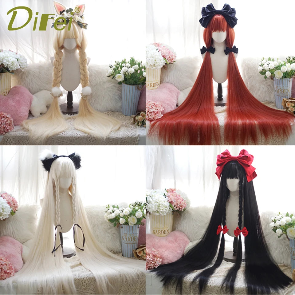 120cm Long Wavy Hair Synthetic Wigs Female Red Brown Coaplay Lolita Wig With Bangs Natural Hair Wigs Women Heat Fesistant  Fiber