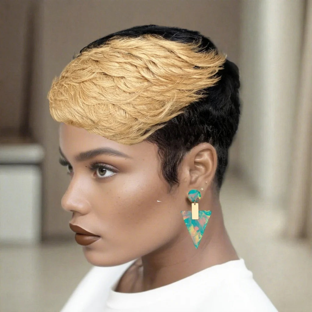 Curly Wave Human Hair Wig Pixie Cut Wigs for Women Human Hair Short Wave Wig with Bangs Layered Full Machine Made wig