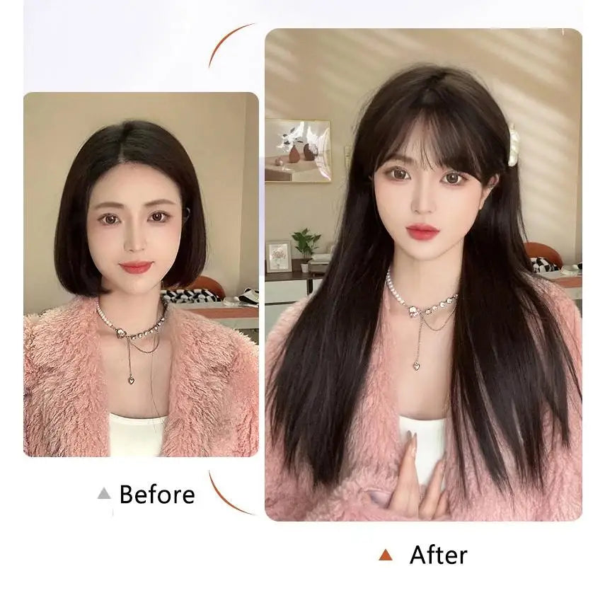 28inches Long Black Straight Wig with Bangs for Women Heat Resistant Fashionable Elegant Synthetic Wig for Cosplay and Party