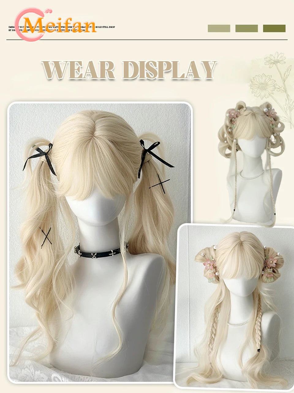 Long Blonde Wavy Synthetic Wigs with Bangs Cosplay Lolita Party Hair Wigs for Women Natural Wig Daily Use Halloween Wig