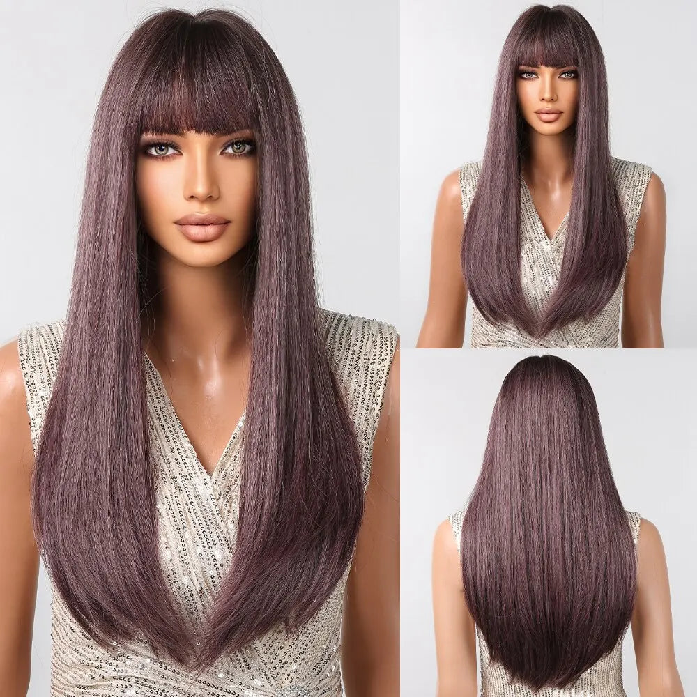 Black Hair Long Straight Wigs for Women Natural Hair Synthetic Wigs Daily Cosplay Heat Resistant