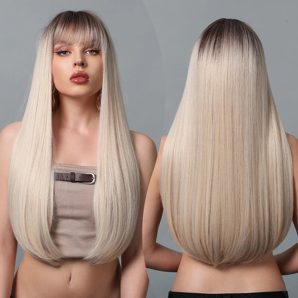 Black Hair Long Straight Wigs for Women Natural Hair Synthetic Wigs Daily Cosplay Heat Resistant