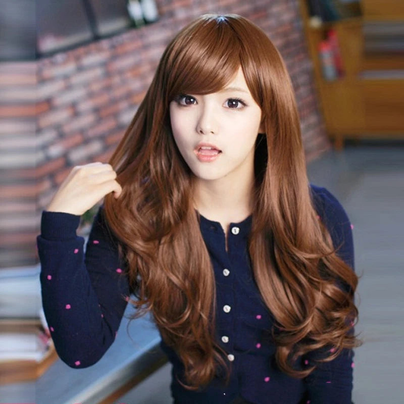 Women Long Curly Wavy Full Wig Gold Black Brown Hair Cosplay Party Wig