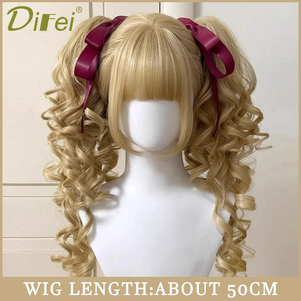 120cm Long Wavy Hair Synthetic Wigs Female Red Brown Coaplay Lolita Wig With Bangs Natural Hair Wigs Women Heat Fesistant  Fiber