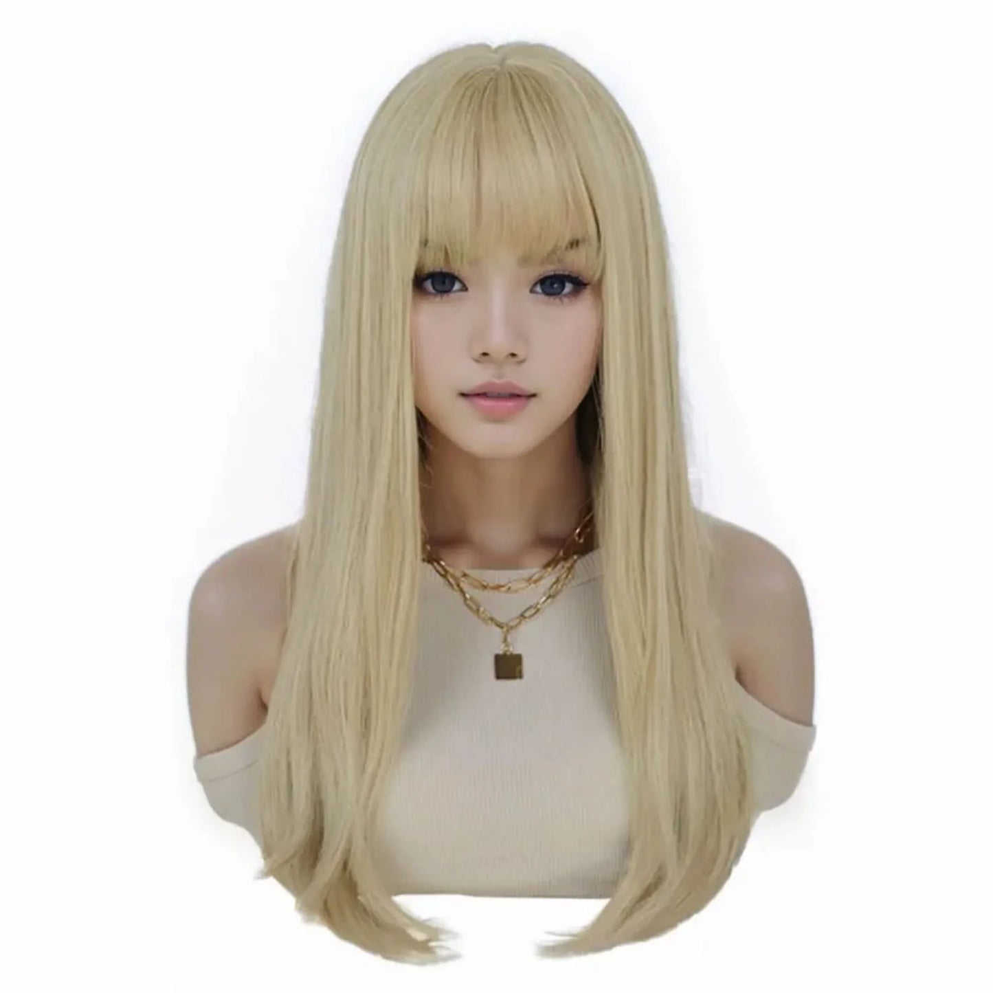 Long Blonde Wigs for Women Synthetic Hair Silky Straight Wig with Bangs Blond Cosplay Wig Drag Queen Lolita Party Heat Resistant