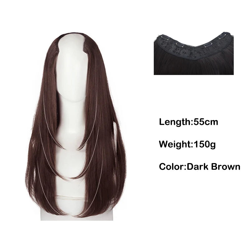 22Inch Women's  Synthetic Long Hair Styling Long Hair Synthetic Wigs Layered Hair Extensions Top of the Head Increase Hair