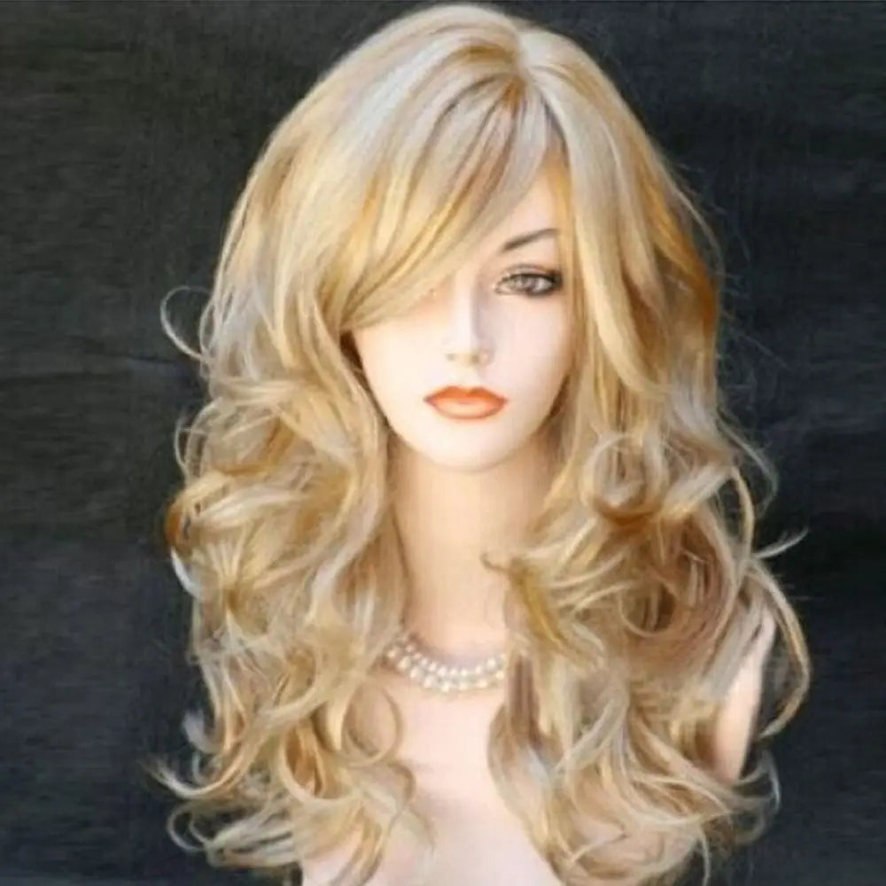 Ladies Blonde Long Curly Wigs Women Natural Wavy Synthetic Hair Cosplay Full Wig Fashion Party Supplies