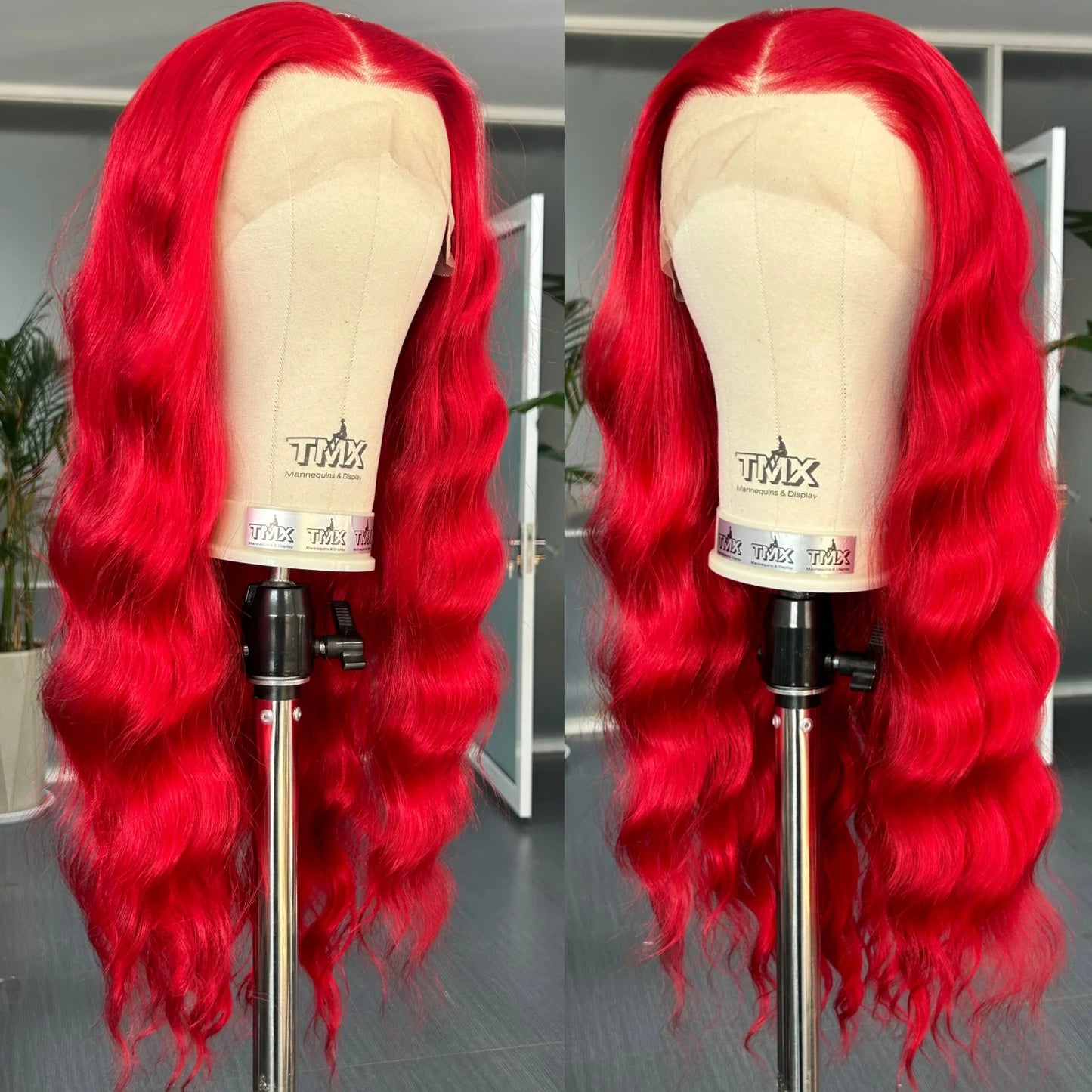Long Red Wavy Wigs for Women Synthetic Hair Middle Part Natural Curly Loose Deep Wave 13X4 Lace Front Wigs for Daily Party