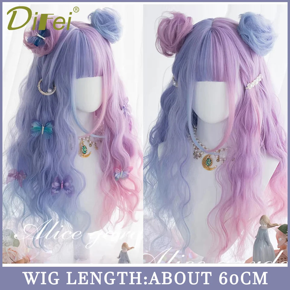 120cm Long Wavy Hair Synthetic Wigs Female Red Brown Coaplay Lolita Wig With Bangs Natural Hair Wigs Women Heat Fesistant  Fiber