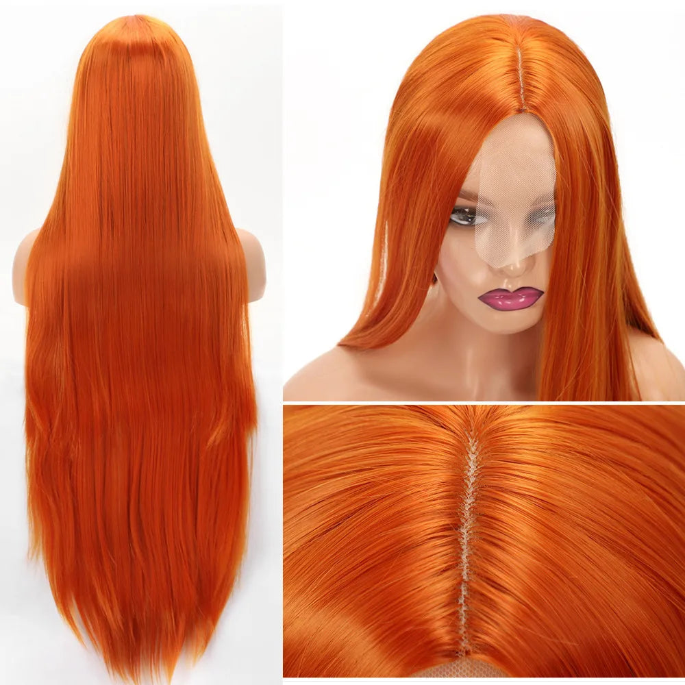 Long Straight Hair Synthetic Wig Female 34inch Long Black Red Blonde Wigs For Women Natural Wigs Women Cosplay Wig Middle Part