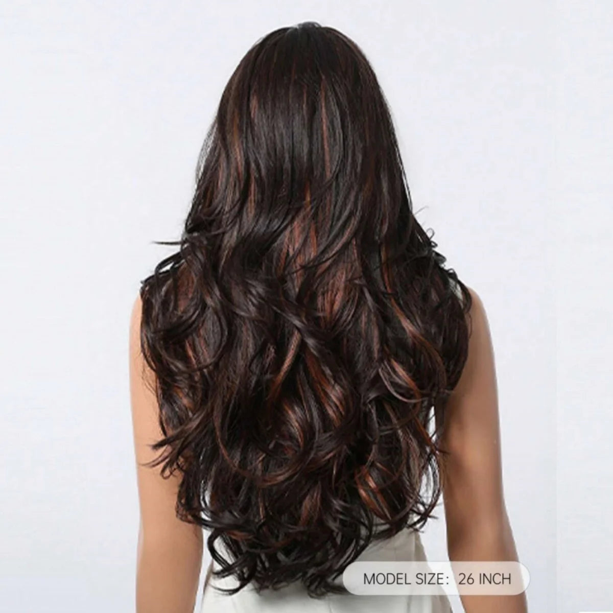 Long Curly Wavy Brown Wigs Highlights Brown Hair Synthetic Wigs For Women Daily Middle Part Natural Looking Wig High Temperature