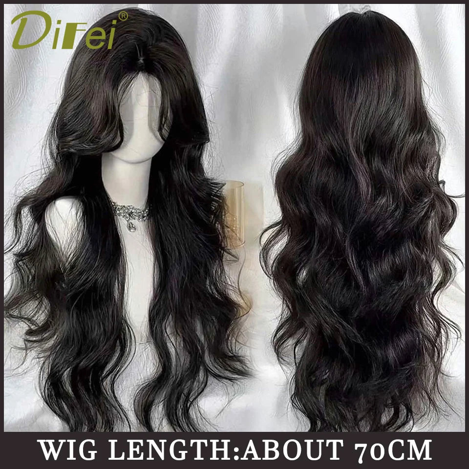 120cm Long Wavy Hair Synthetic Wigs Female Red Brown Coaplay Lolita Wig With Bangs Natural Hair Wigs Women Heat Fesistant  Fiber
