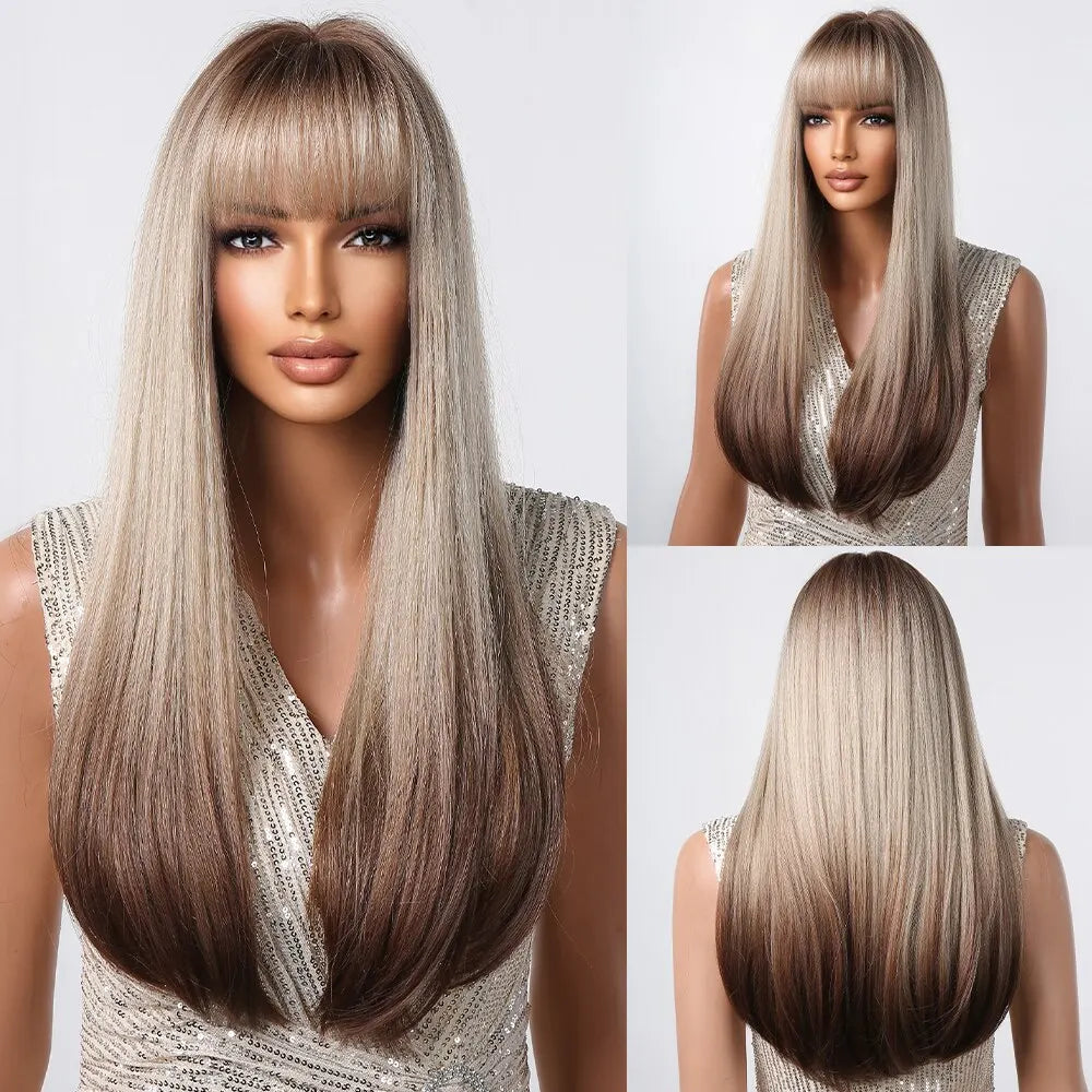 Black Hair Long Straight Wigs for Women Natural Hair Synthetic Wigs Daily Cosplay Heat Resistant