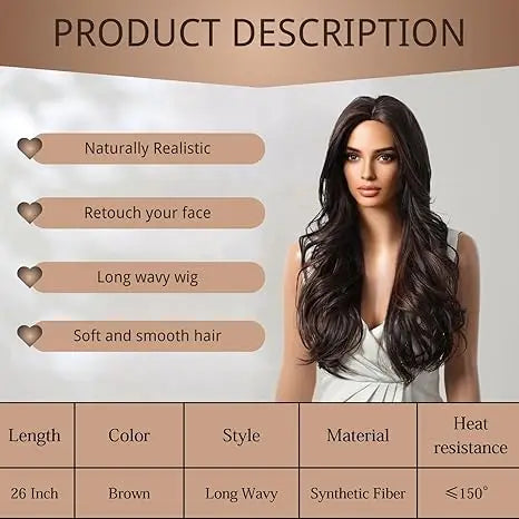Long Curly Wavy Brown Wigs Highlights Brown Hair Synthetic Wigs For Women Daily Middle Part Natural Looking Wig High Temperature
