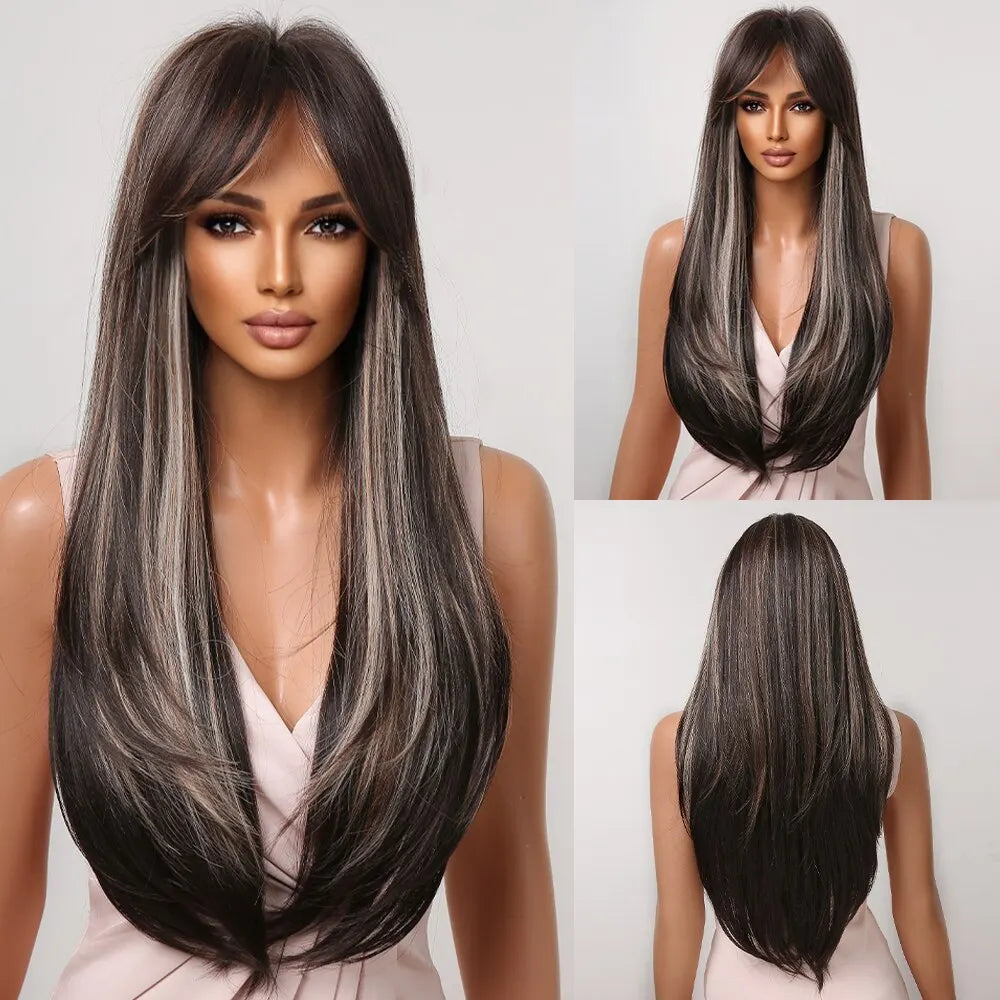 Black Hair Long Straight Wigs for Women Natural Hair Synthetic Wigs Daily Cosplay Heat Resistant