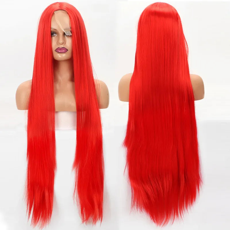 Long Straight Hair Synthetic Wig Female 34inch Long Black Red Blonde Wigs For Women Natural Wigs Women Cosplay Wig Middle Part