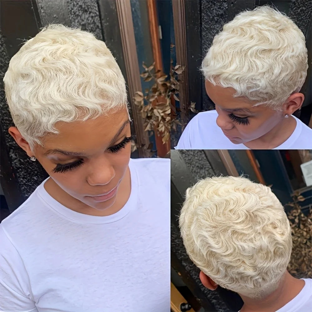 Curly Wave Human Hair Wig Pixie Cut Wigs for Women Human Hair Short Wave Wig with Bangs Layered Full Machine Made wig