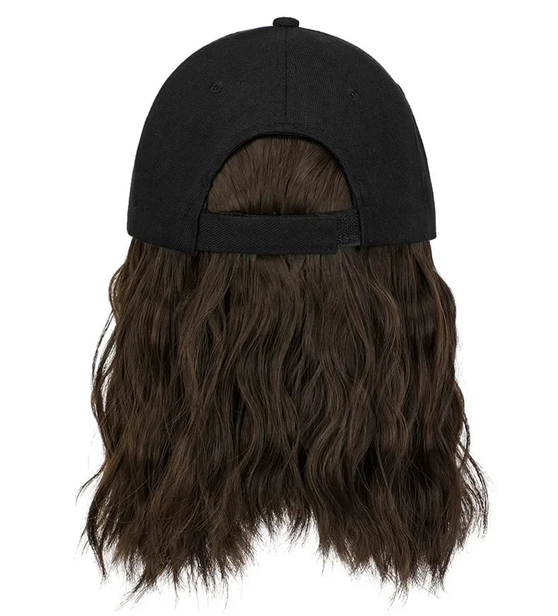 New Fashion Hat Hair Extensions Medium Long Ladies Curly Wigs Hats Connected Head Cover Synthetic Peaked Cap Wig For Women