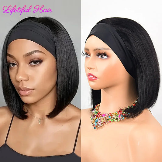 Headband Wigs Human Hair Straight Bob Wigs Human Hair For Women Full Machine Made Brazilian Glueless Wigs Human Hair Ready To Go