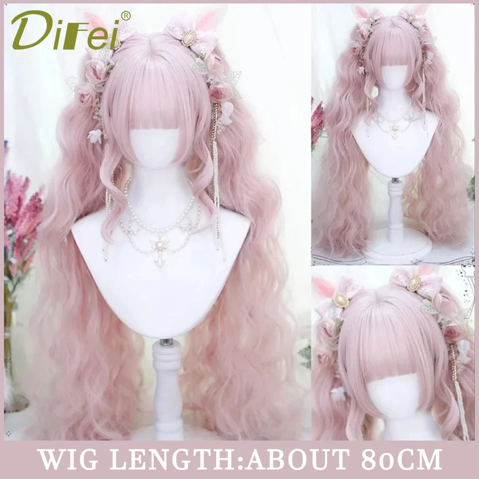 120cm Long Wavy Hair Synthetic Wigs Female Red Brown Coaplay Lolita Wig With Bangs Natural Hair Wigs Women Heat Fesistant  Fiber