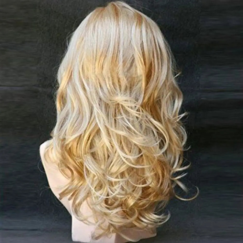 Ladies Blonde Long Curly Wigs Women Natural Wavy Synthetic Hair Cosplay Full Wig Fashion Party Supplies
