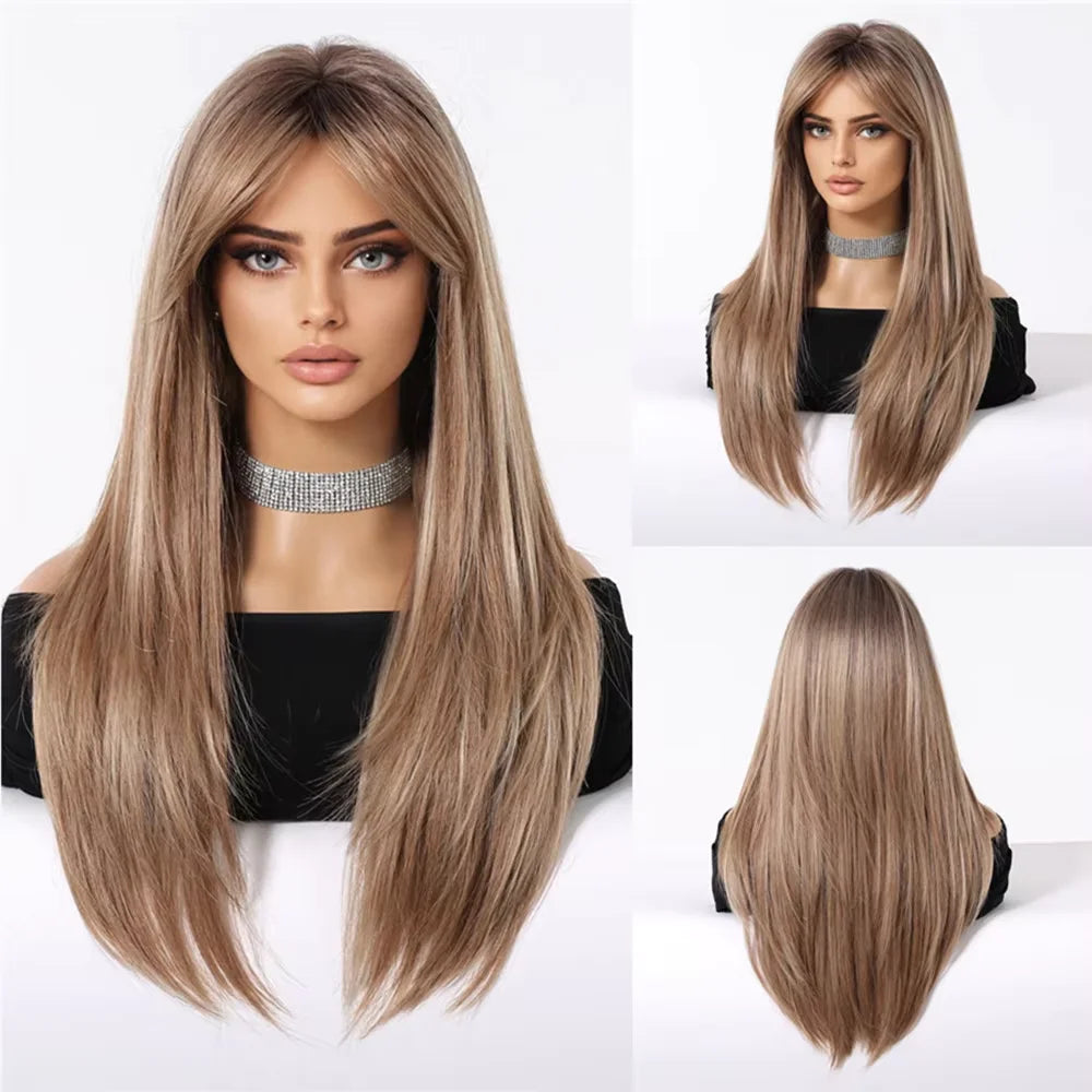 Black Hair Long Straight Wigs for Women Natural Hair Synthetic Wigs Daily Cosplay Heat Resistant