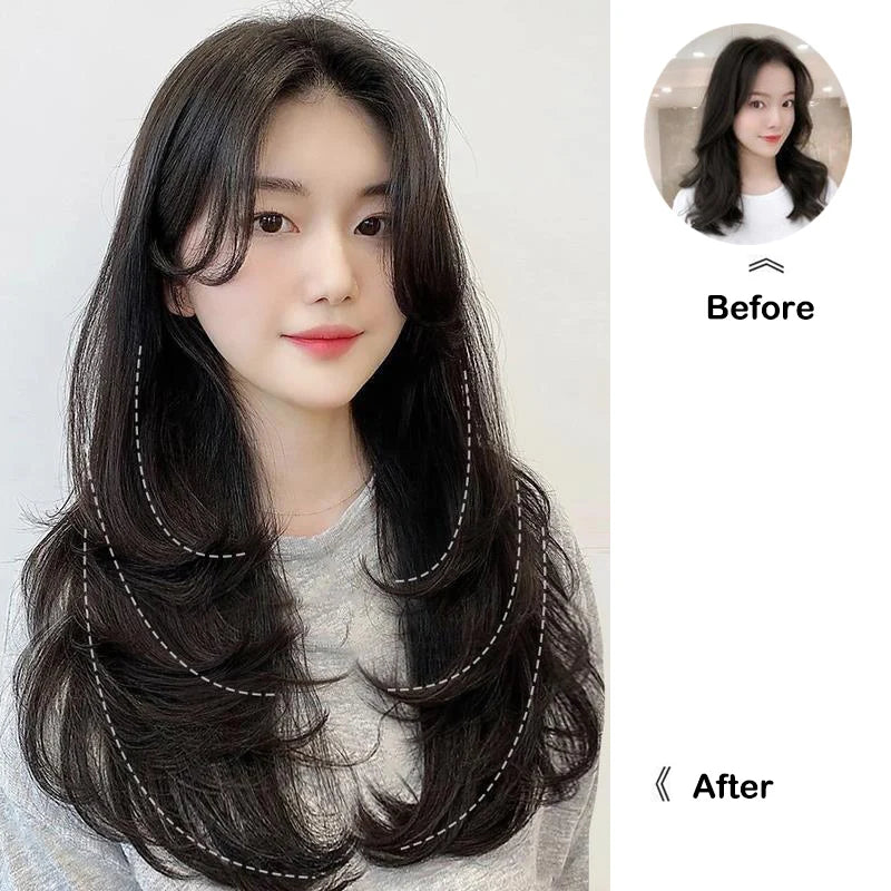 22Inch Women's  Synthetic Long Hair Styling Long Hair Synthetic Wigs Layered Hair Extensions Top of the Head Increase Hair